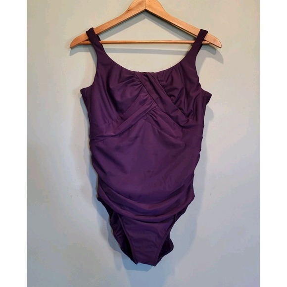 Lands' End Other - Lands End Purple 1pc Ruched Wide Strap Swimsuit Sz 16D